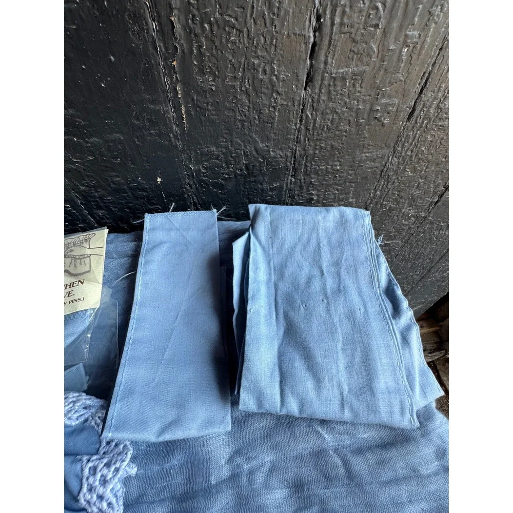 Vintage Model Curtain Co Light Blue Pin-On Bows and Fabric Lot Window Decor